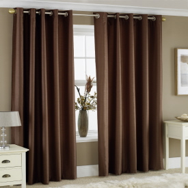 Chocolate Brown Faux Silk Eyelet Curtains 90x90in