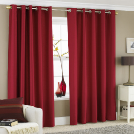 Red Faux Silk Eyelet Curtains 90x90in