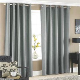 Silver - Grey Faux Silk Eyelet Curtains 90x90in